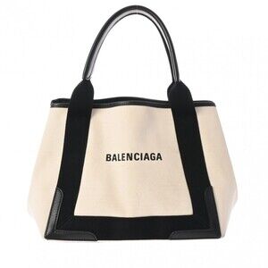 BALENCIAGA Cabas White Black Canvas Leather Handbag